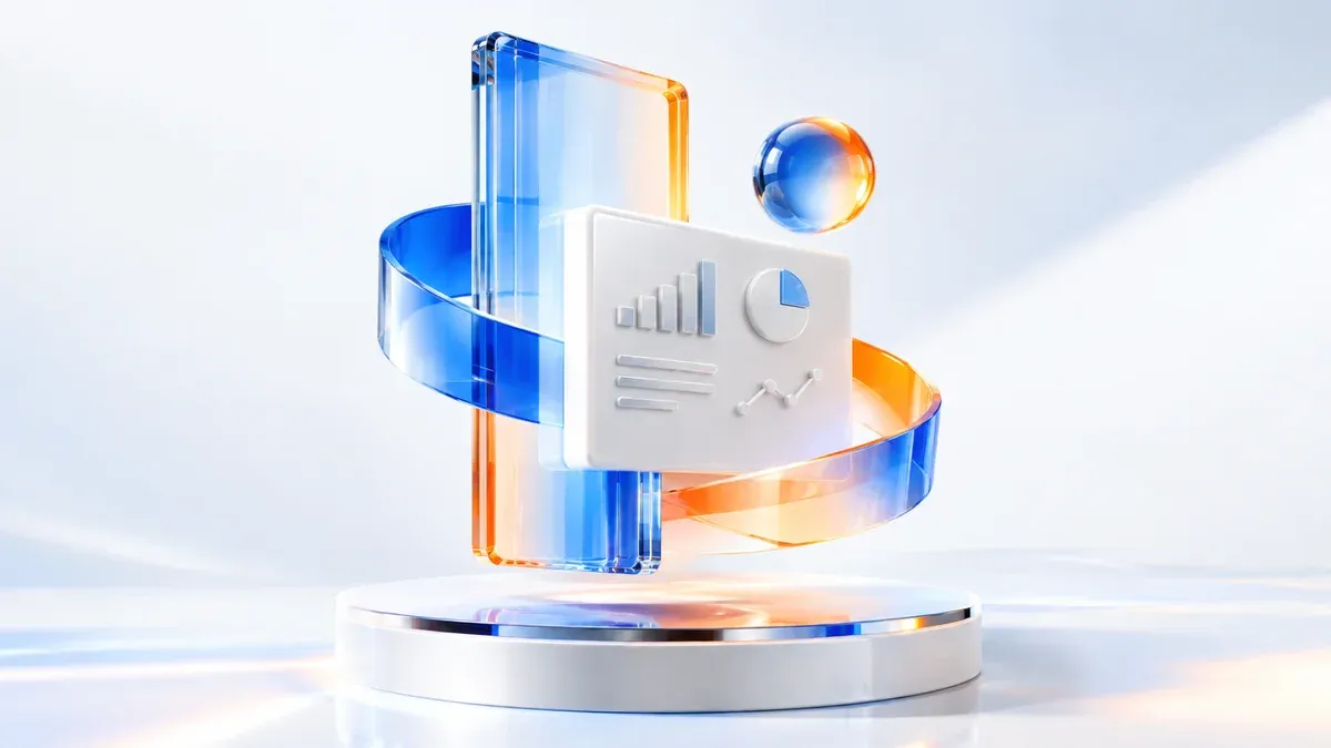 Pilier architectural en verre translucide et céramique blanche avec reflets bleu cobalt et orange mandarine dans un studio daylight